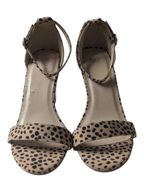 Delicious Shoes Tan w/Black Cheetah Print Ankle-Strap Wedge Heel Sandal Size 10